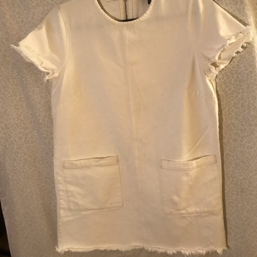 F21 frayed denim box dress
